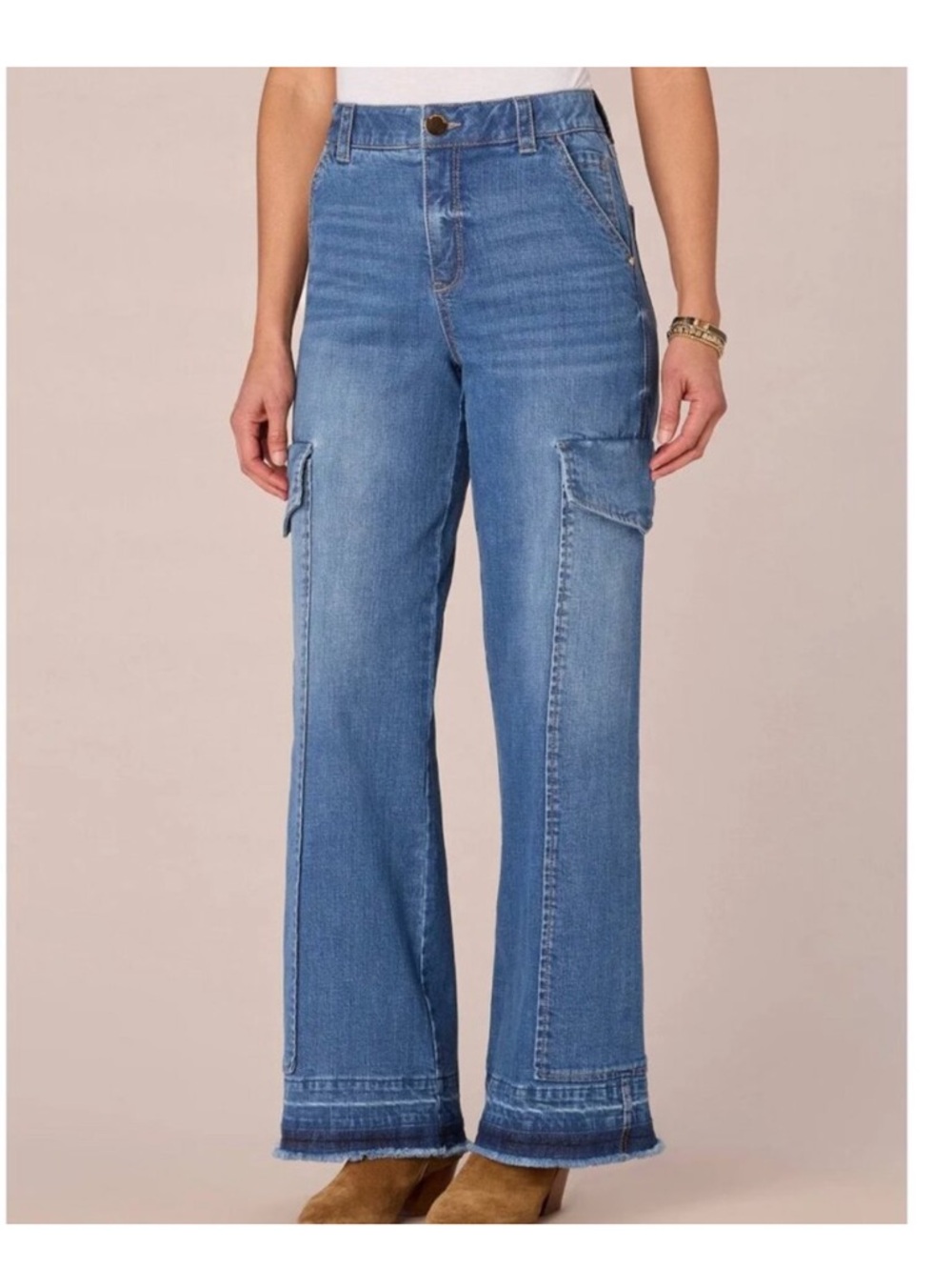 Democracy Medium Blue Wide Leg Cargo Jeans
